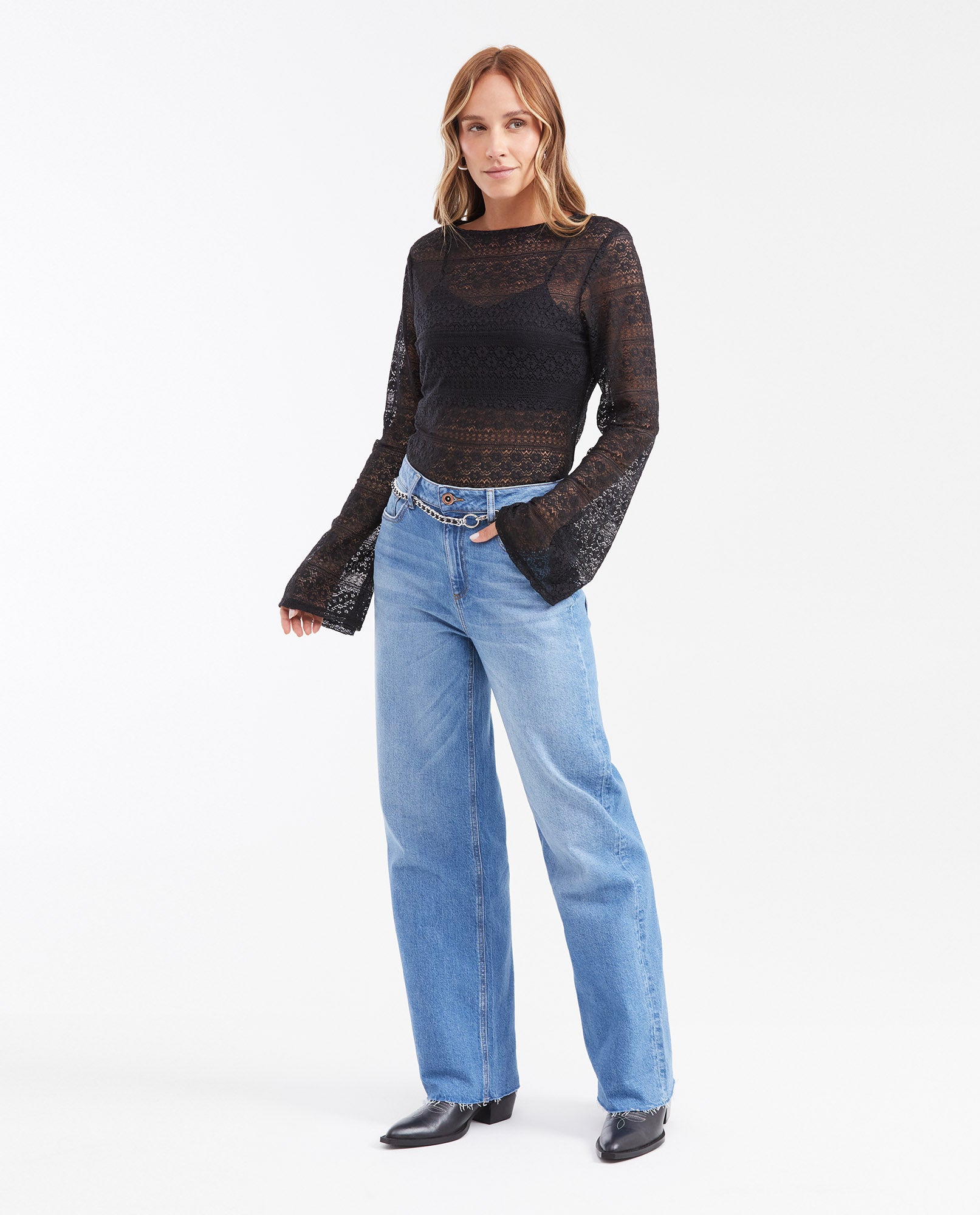 Jean Wide Leg High Rise Relaxed Boot Medium Blue for Women - Blue 432G032 - 2