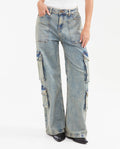 Jean High Rise Boot Relaxed Medium Blue Dirty Effect for Women - Blue 432G450 - 1