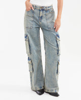 Jean High Rise Boot Relaxed Medium Blue Dirty Effect for Women - Blue 432G450 - 1