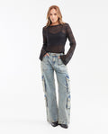 Jean High Rise Boot Relaxed Medium Blue Dirty Effect for Women - Blue 432G450 - 2
