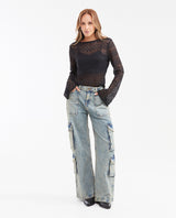Jean High Rise Boot Relaxed Medium Blue Dirty Effect for Women - Blue 432G450 - 2