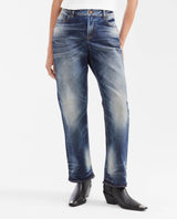 Women's Jeans, Boyfit Medium Rise Boot Cut - Dark Blue Vintage Wash 432G452 - 1