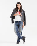 Women's Jeans, Boyfit Medium Rise Boot Cut - Dark Blue Vintage Wash 432G452 - 2