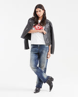 Women's Jeans, Boyfit Medium Rise Boot Cut - Dark Blue Vintage Wash 432G452 - 2
