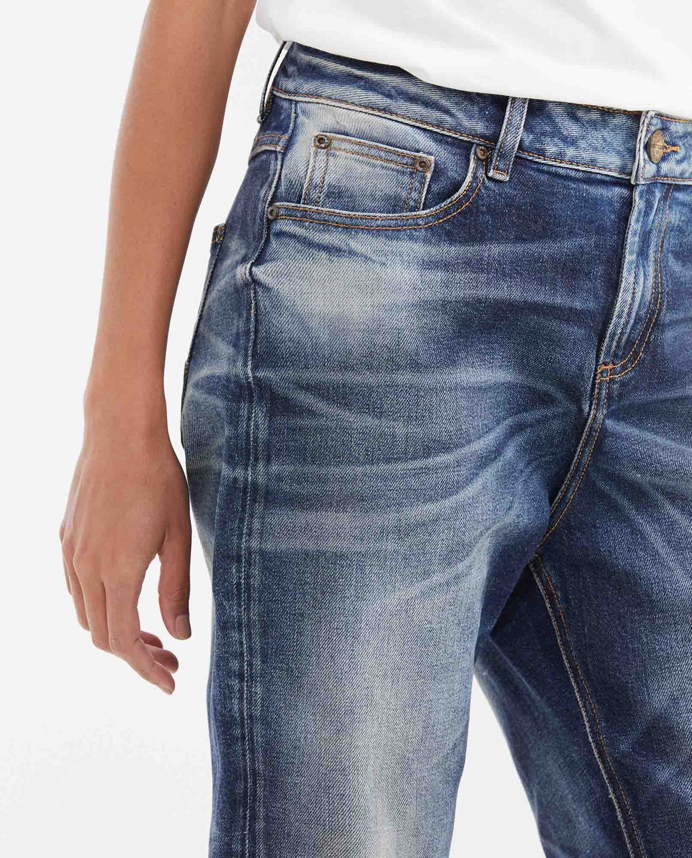 Women's Jeans, Boyfit Medium Rise Boot Cut - Dark Blue Vintage Wash 432G452 - 5