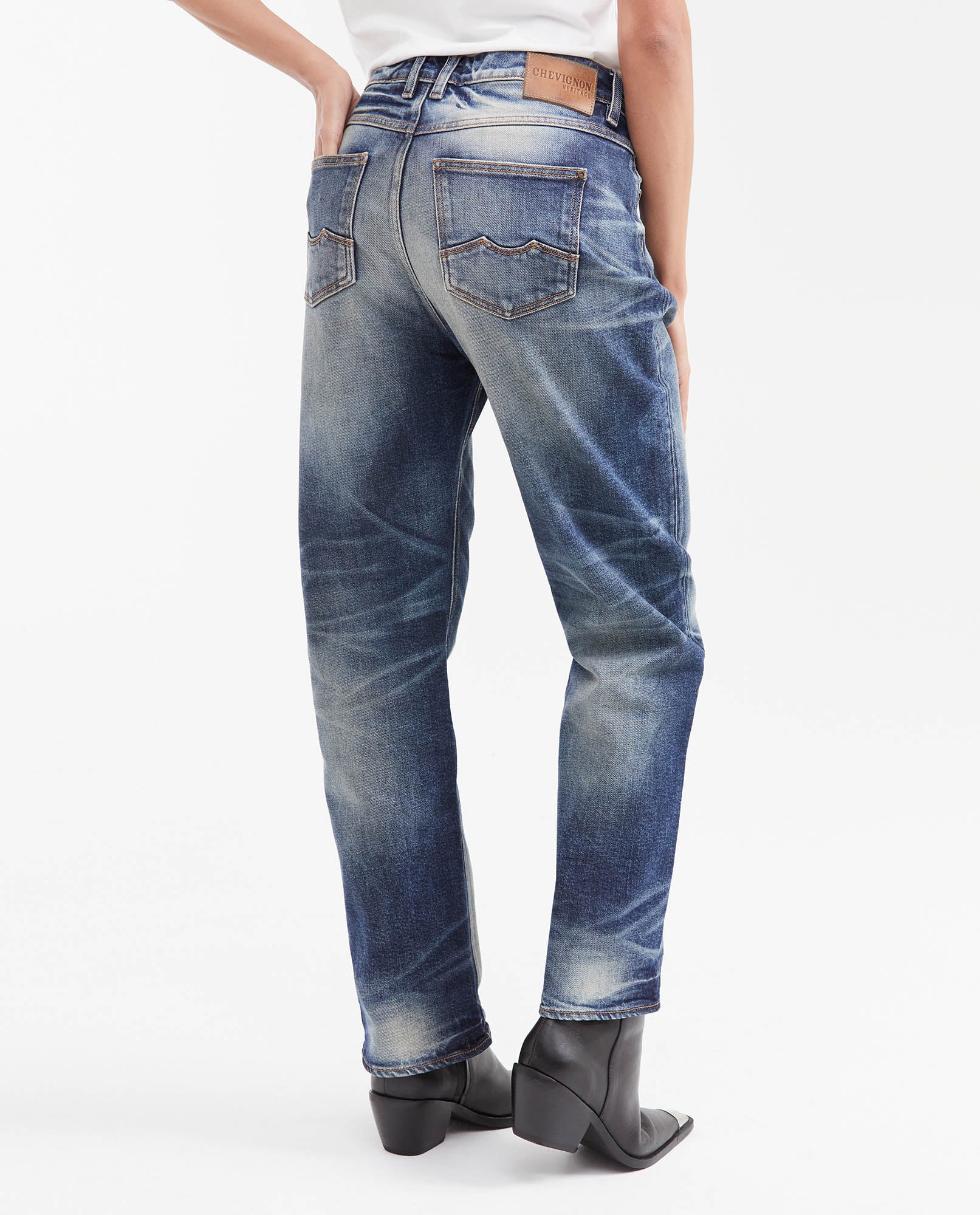 Women's Jeans, Boyfit Medium Rise Boot Cut - Dark Blue Vintage Wash 432G452 - 6