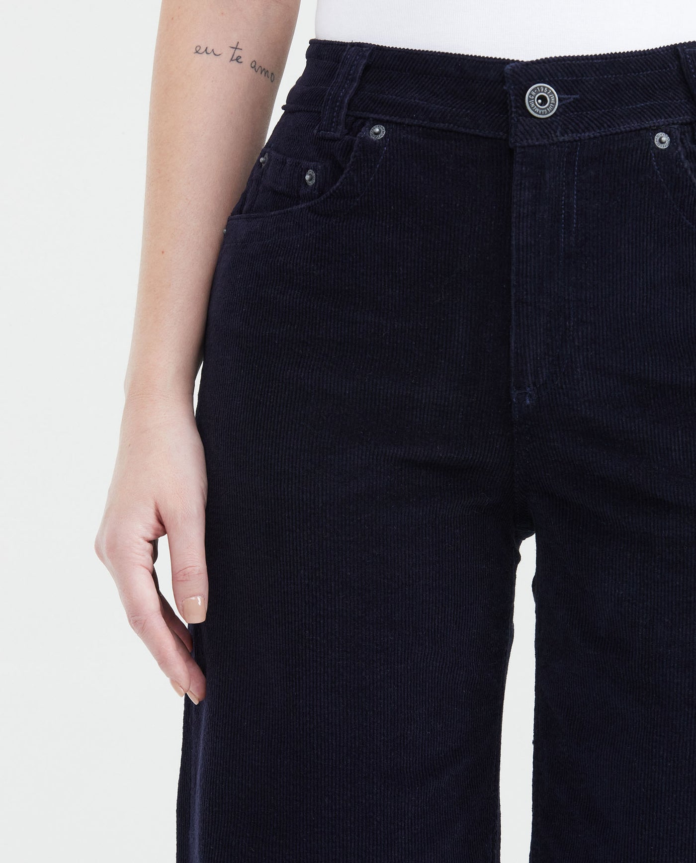 Jean Wide Leg High Rise Relaxed Dark Blue Denim Corduroy for Women - Blue 439F033 - 3