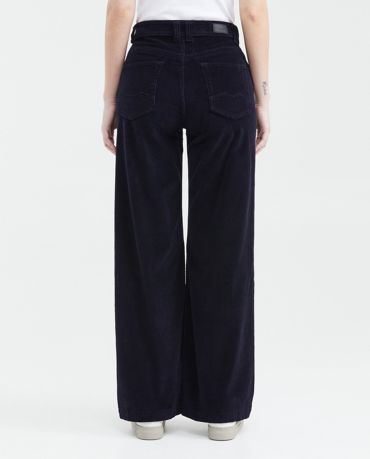 Jean Wide Leg High Rise Relaxed Dark Blue Denim Corduroy for Women - Blue 439F033 - 4