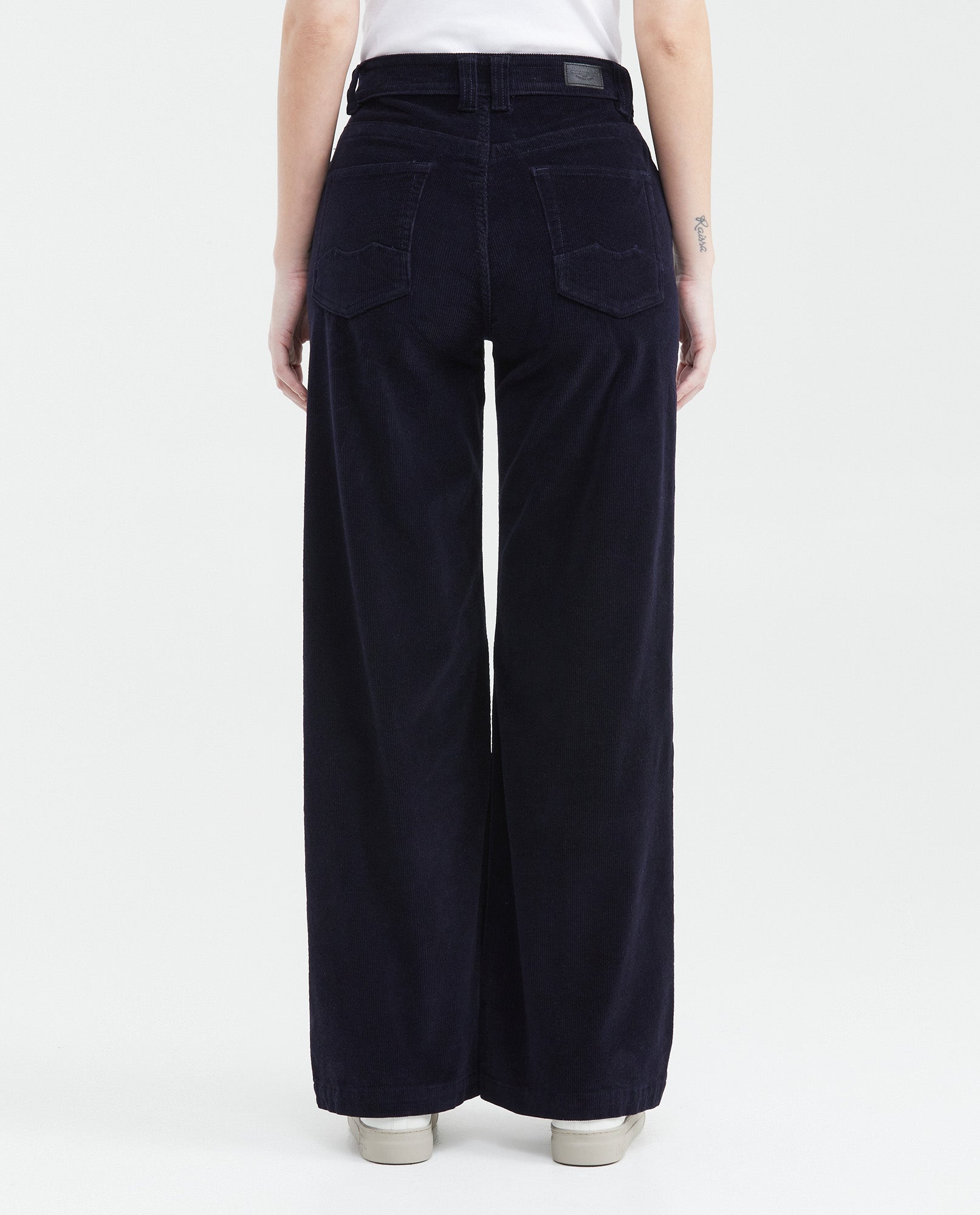 Jean Wide Leg High Rise Relaxed Dark Blue Denim Corduroy for Women - Blue 439F033 - 4