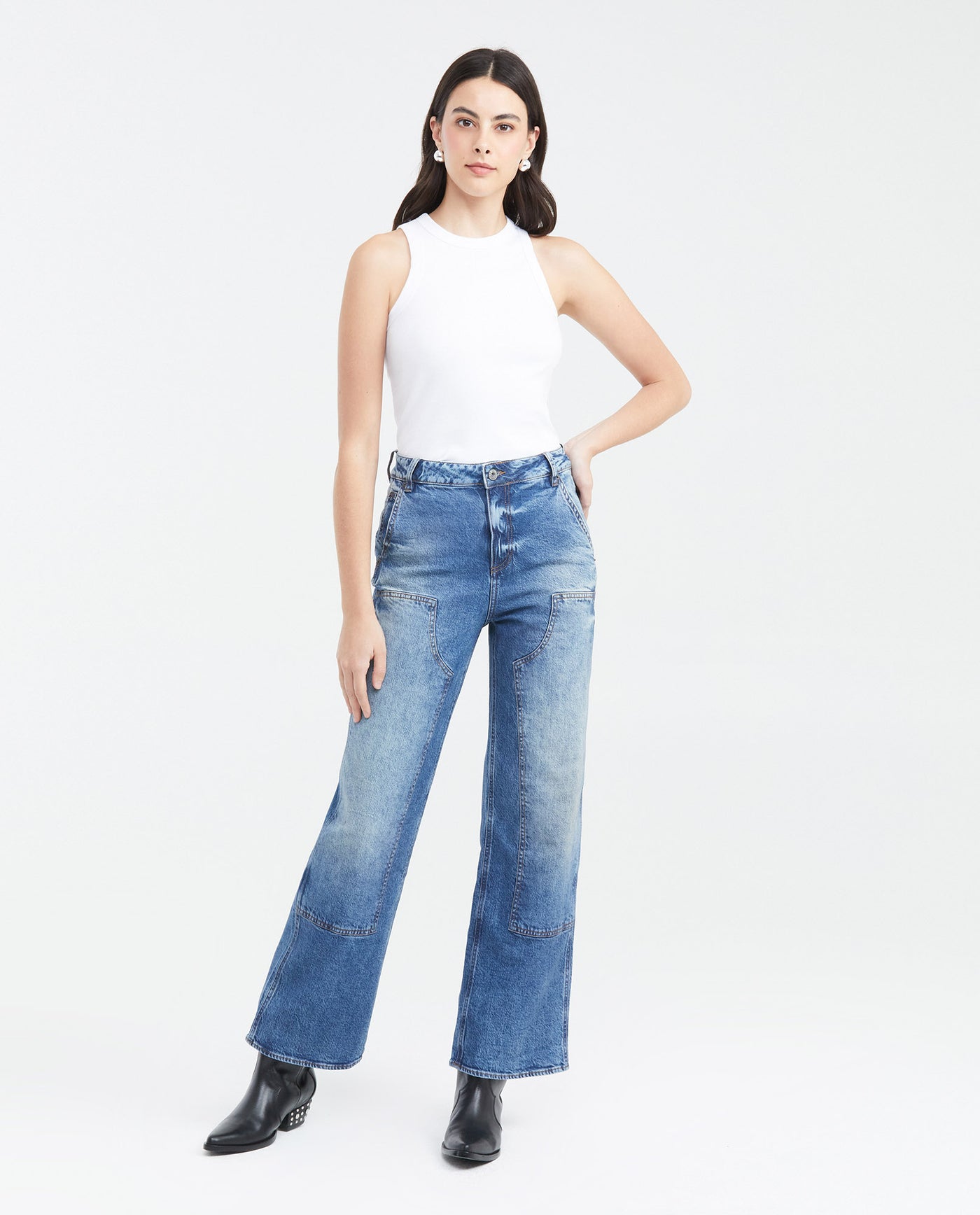 Jean Wide Leg High Rise Boot Relaxed Light Blue Vintage Wash for Women - Blue 439F037 - 2