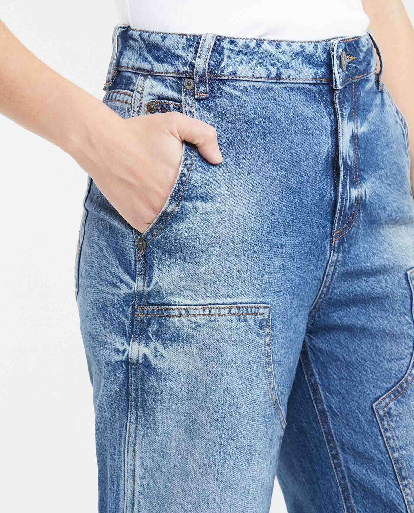 Jean Wide Leg High Rise Boot Relaxed Light Blue Vintage Wash for Women - Blue 439F037 - 3