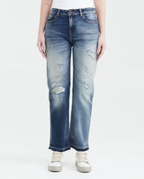 Jean Boyfit Medium Rise Boot Cut Light Blue with Rips Vintage Wash for Women - Blue 439F452 - 1