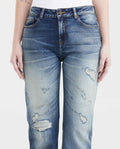 Jean Boyfit Medium Rise Boot Cut Light Blue with Rips Vintage Wash for Women - Blue 439F452 - 3