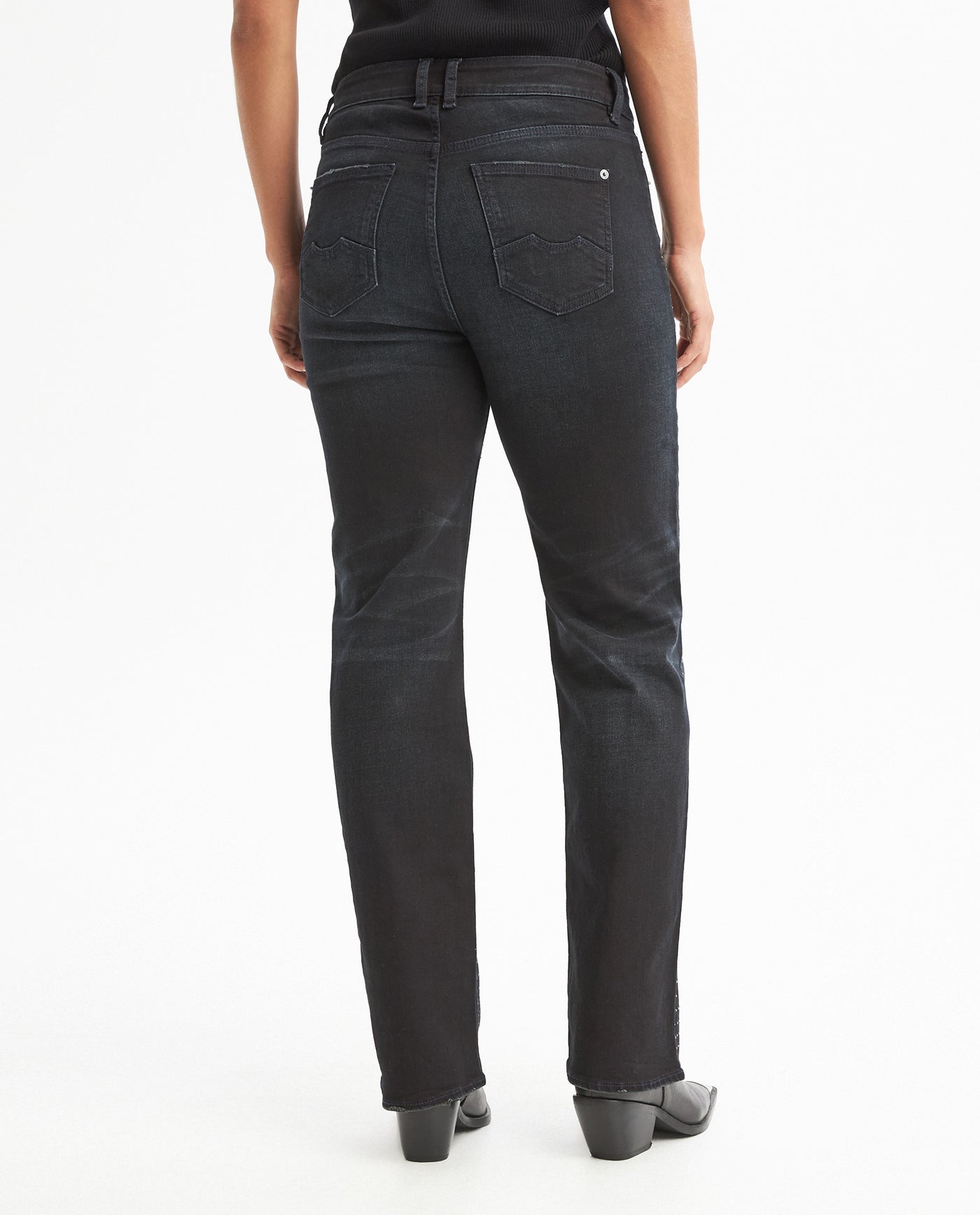 Women's Special Fit Mom Fit High Rise Dark Wash Jeans in Cotton Blend, Lighthouse - 4