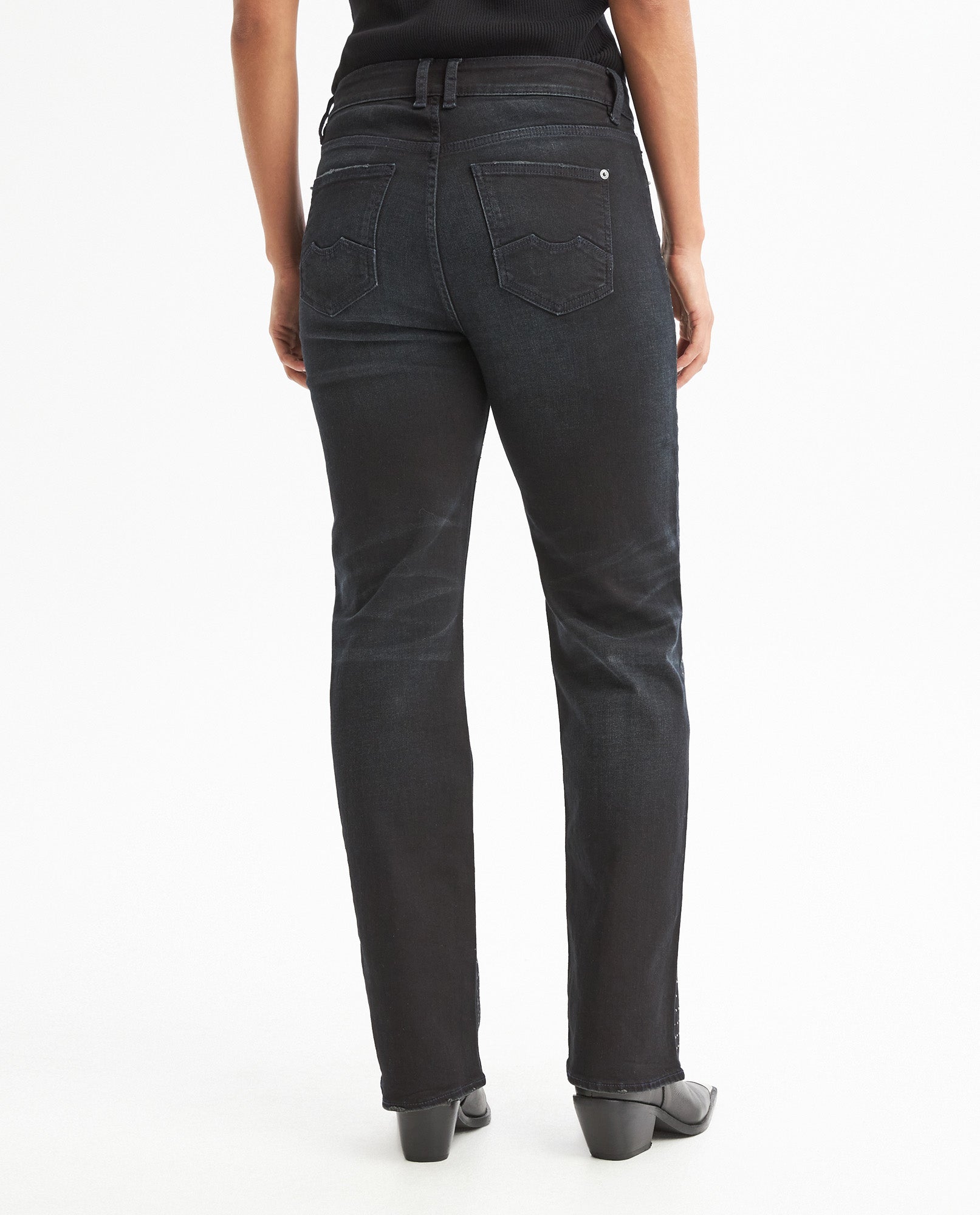 Women's Special Fit Mom Fit High Rise Dark Wash Jeans in Cotton Blend, Lighthouse - 4
