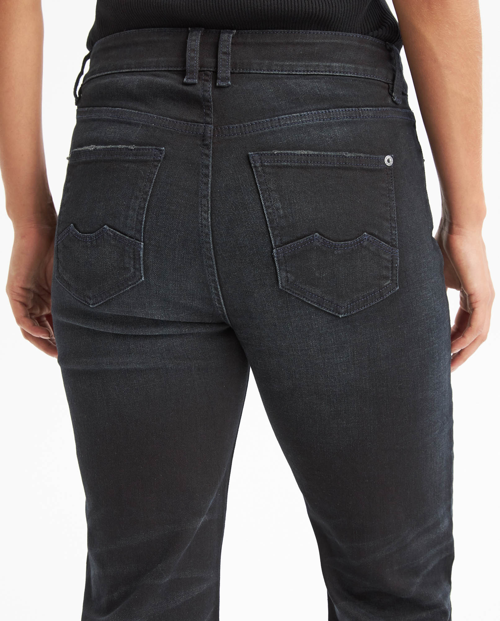 Women's Special Fit Mom Fit High Rise Dark Wash Jeans in Cotton Blend, Lighthouse - 5