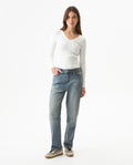Women's Boy Fit Medium Rise Light Wash Jeans in Cotton-Tencel Blend, Nautical 439G028 - 3