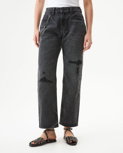 Women's Jeans, Boy Fit, Relaxed Cut - Gray 439G029 - 2