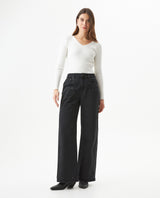 Women's Special Fit Wide Leg High Rise Black Wash Jeans in Cotton-Viscose Blend, Ceremony 439G031 - 3