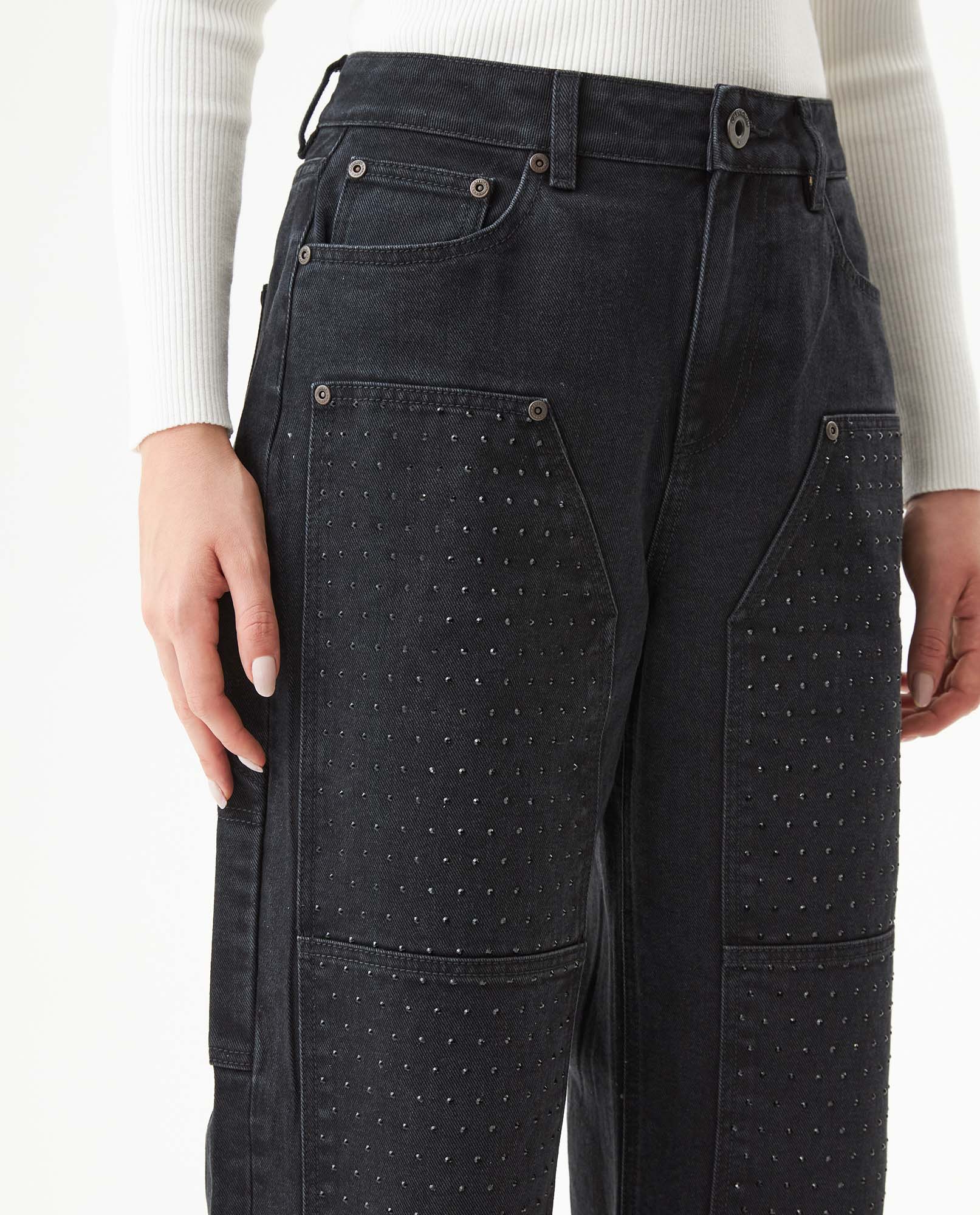 Women's Special Fit Wide Leg High Rise Black Wash Jeans in Cotton-Viscose Blend, Ceremony 439G031 - 4