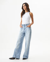 Women's Special Fit Wide Leg High Rise Light Wash Jeans in Cotton Stretch Blend, Midnight 439G042 - 3