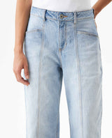 Women's Special Fit Wide Leg High Rise Light Wash Jeans in Cotton Stretch Blend, Midnight 439G042 - 4