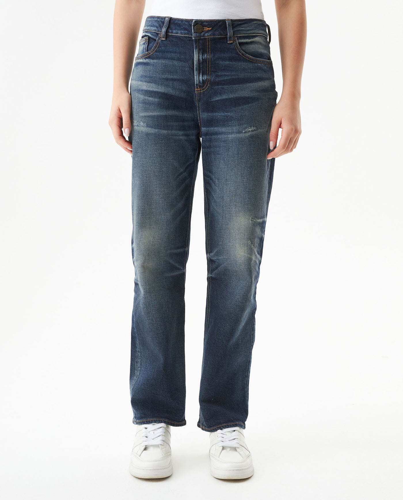 Women's Boy Fit Medium Rise Dark Wash Jeans in Cotton-Polyester Stretch Blend, Ceremony 439G454 - 1