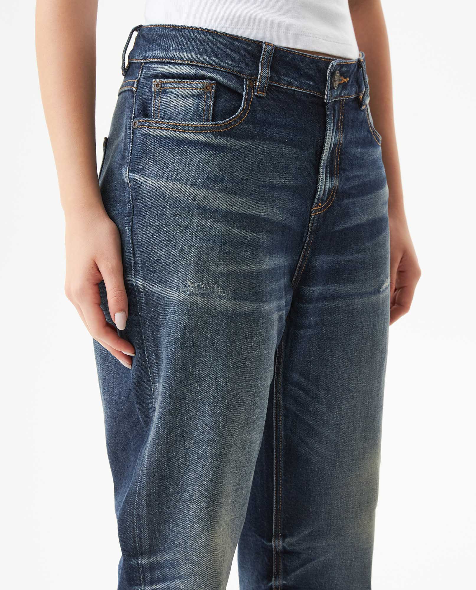 Women's Boy Fit Medium Rise Dark Wash Jeans in Cotton-Polyester Stretch Blend, Ceremony 439G454 - 4
