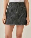 Womens Skirt Denim Cotton Non-Stretch Gray Wash Heavy Distressing Set Leather Badge 3-Needle Construction - Gray 63_441H001_GRI194305_0