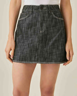 Womens Skirt Denim Cotton Non-Stretch Gray Wash Heavy Distressing Set Leather Badge 3-Needle Construction - Gray 63_441H001_GRI194305_0
