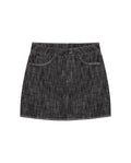 Womens Skirt Denim Cotton Non-Stretch Gray Wash Heavy Distressing Set Leather Badge 3-Needle Construction - Gray 63_441H001_GRI194305_3