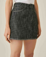 Womens Skirt Denim Cotton Non-Stretch Gray Wash Heavy Distressing Set Leather Badge 3-Needle Construction - Gray 63_441H001_GRI194305_5