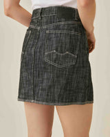 Womens Skirt Denim Cotton Non-Stretch Gray Wash Heavy Distressing Set Leather Badge 3-Needle Construction - Gray 63_441H001_GRI194305_7