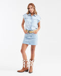 Falda Corta en Denim High Rise Azul Claro para Mujer - Blue 63_442G000_AZU154020_3