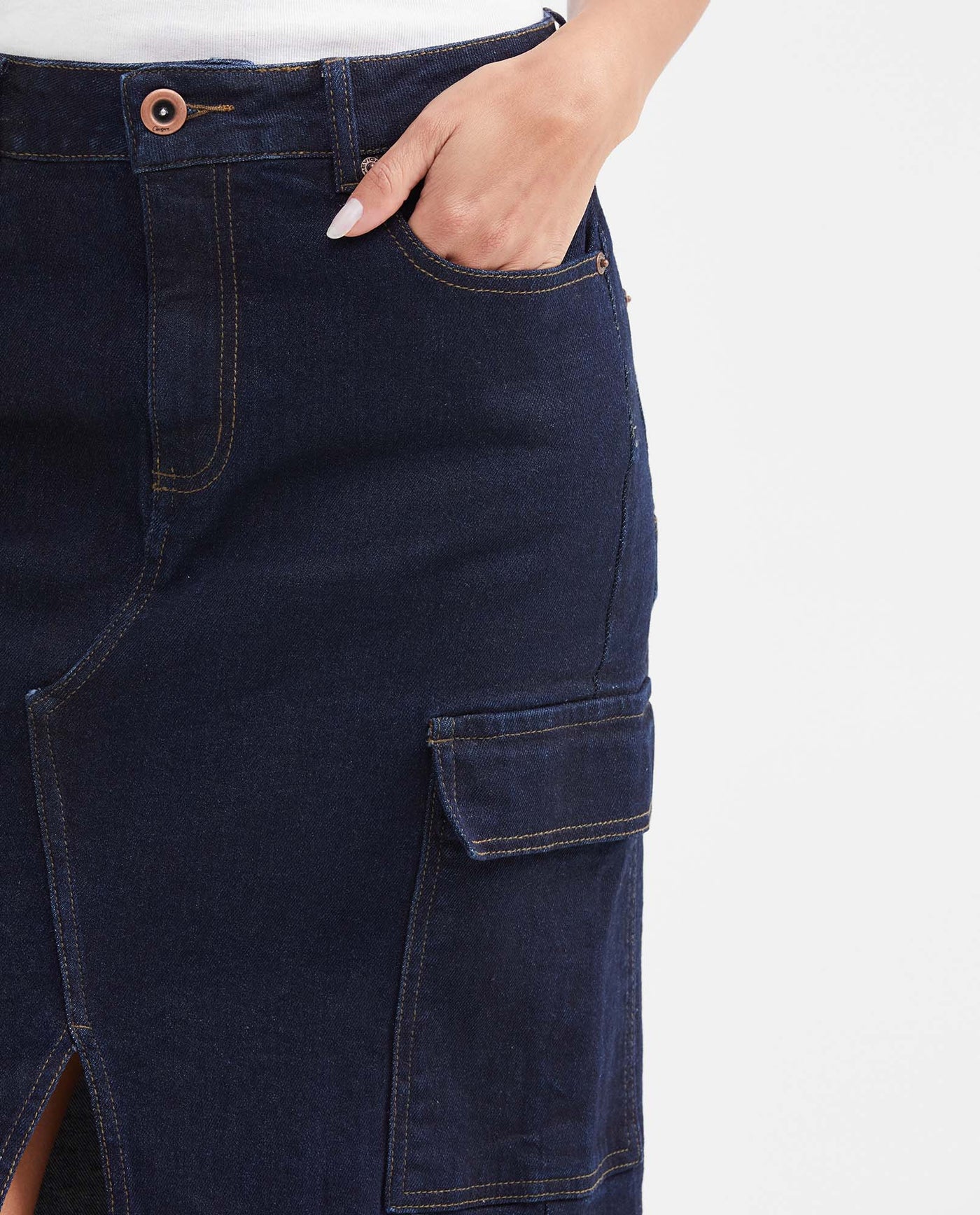 Midi Cargo Skirt in Dark Blue High Rise Denim for Women - Blue 442G001 - 3