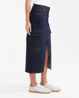 Midi Cargo Skirt in Dark Blue High Rise Denim for Women - Blue 442G001 - 4