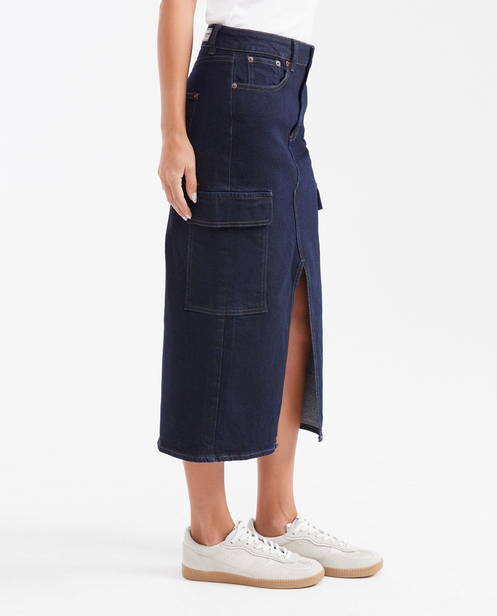 Midi Cargo Skirt in Dark Blue High Rise Denim for Women - Blue 442G001 - 4