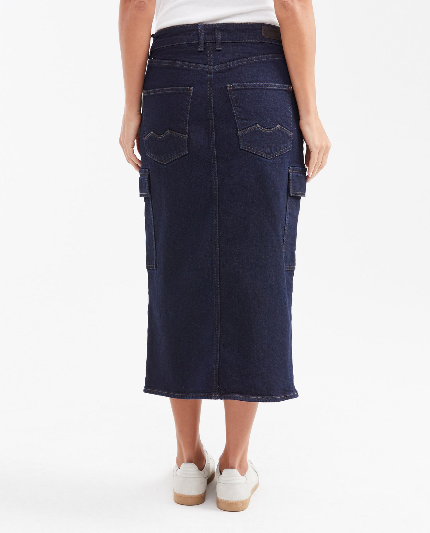 Midi Cargo Skirt in Dark Blue High Rise Denim for Women - Blue 442G001 - 6