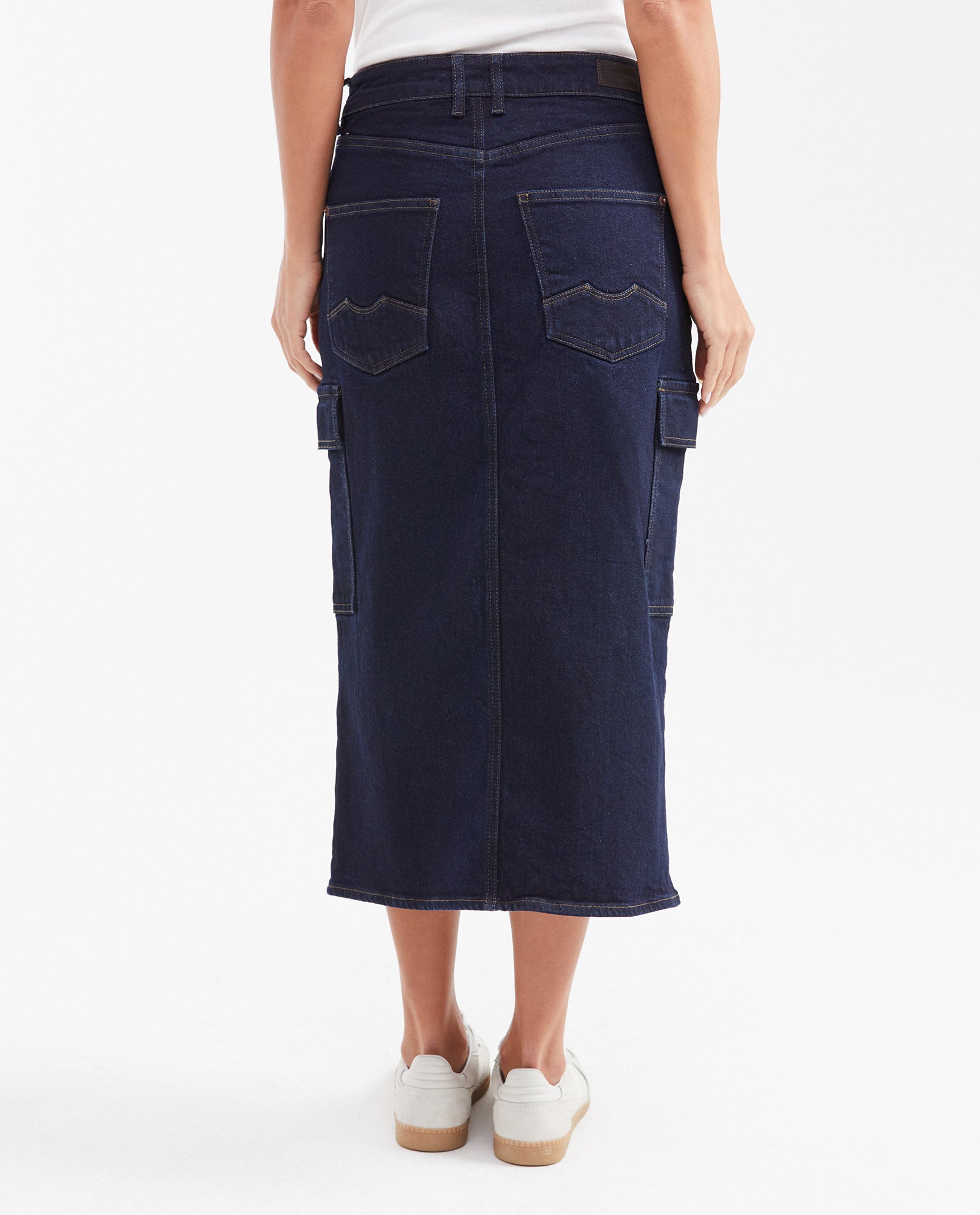 Midi Cargo Skirt in Dark Blue High Rise Denim for Women - Blue 442G001 - 6