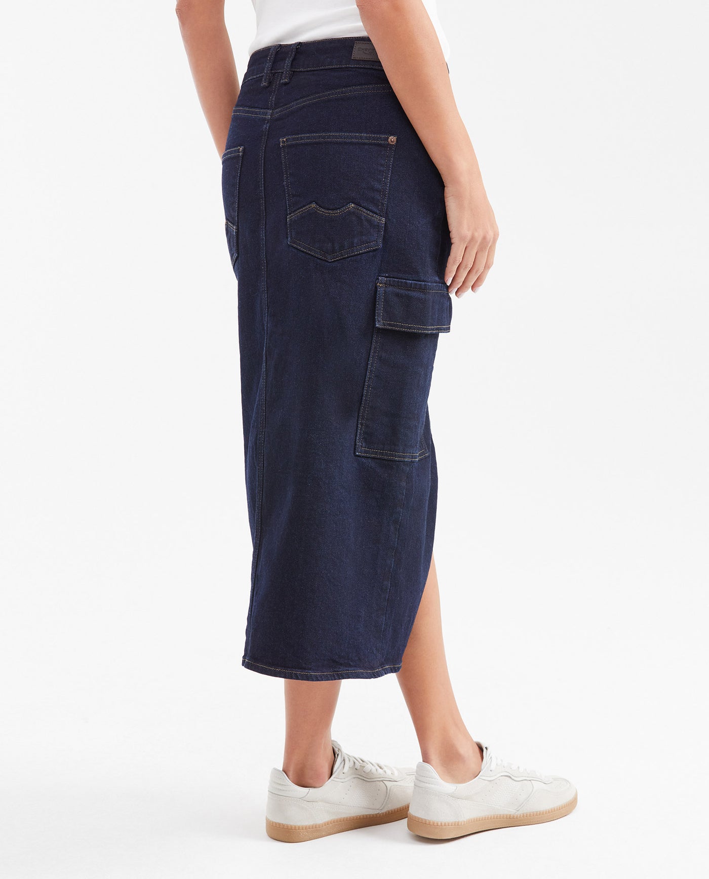 Midi Cargo Skirt in Dark Blue High Rise Denim for Women - Blue 442G001 - 7