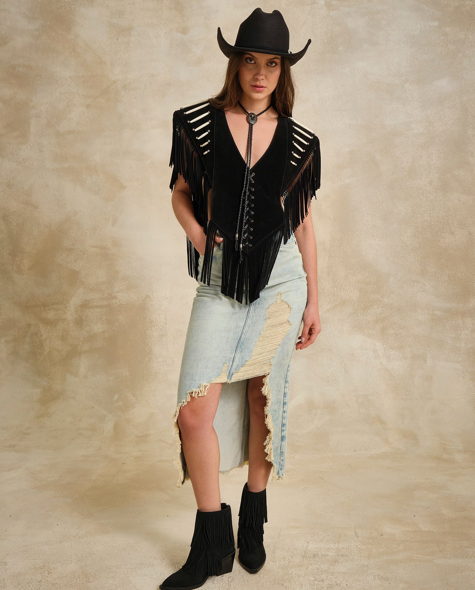 Womens Distressed Denim Midi Skirt - Blue 63_444G500_AZU144110_0