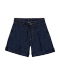 Womens Shorts A-Line Silhouette High Rise Cotton–Lyocell Non-Stretch Ultra Dark Wash Pleated Drape - Blue 63_451H000_AZU193924_3