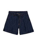 Womens Shorts A-Line Silhouette High Rise Cotton–Lyocell Non-Stretch Ultra Dark Wash Pleated Drape - Blue 63_451H000_AZU193924_3