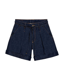 Womens Shorts A-Line Silhouette High Rise Cotton–Lyocell Non-Stretch Ultra Dark Wash Pleated Drape - Blue 63_451H000_AZU193924_3