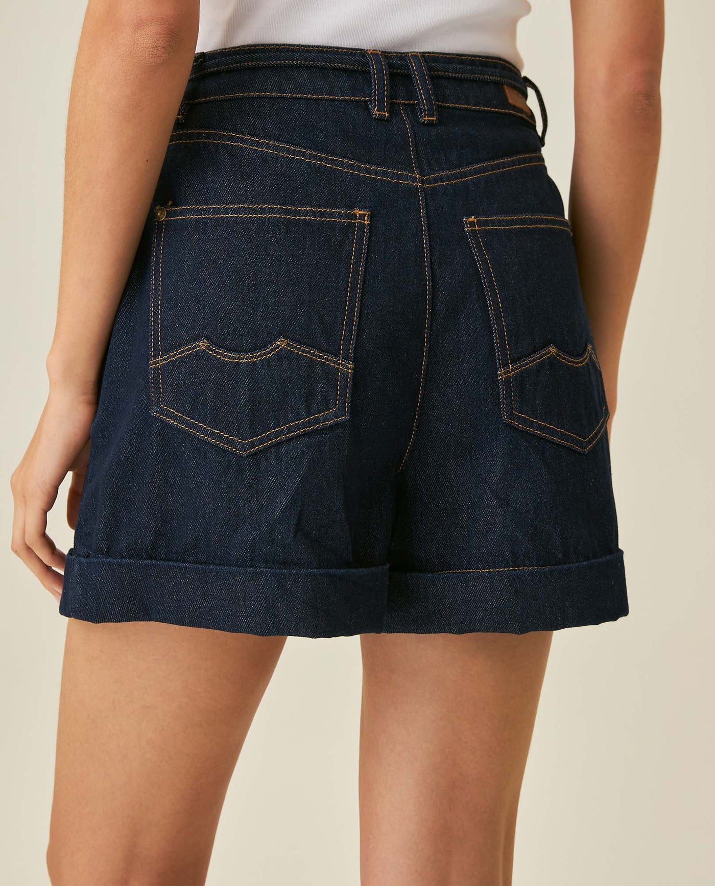 Womens Shorts A-Line Silhouette High Rise Cotton–Lyocell Non-Stretch Ultra Dark Wash Pleated Drape - Blue 63_451H000_AZU193924_6