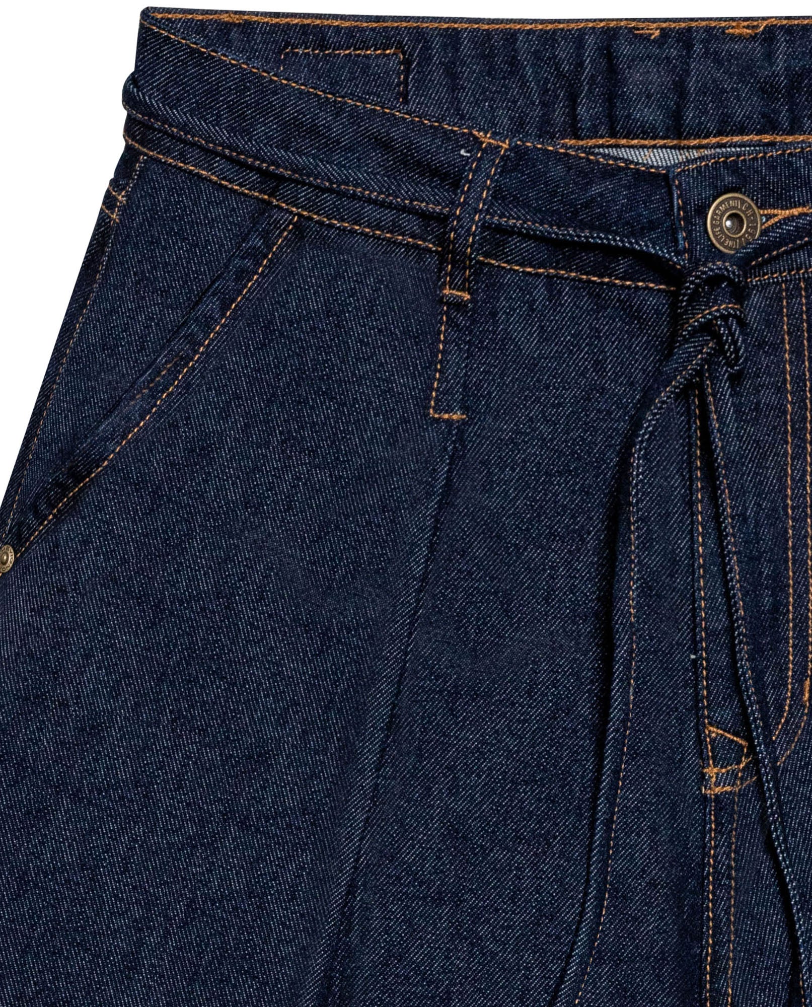 Womens Shorts A-Line Silhouette High Rise Cotton–Lyocell Non-Stretch Ultra Dark Wash Pleated Drape - Blue 63_451H000_AZU193924_8
