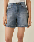 Womens Shorts High Rise Cotton–Tencel Blend Medium Wash Subtle Front Distressing Watch Pocket - Blue 63_451H001_AZU184140_0