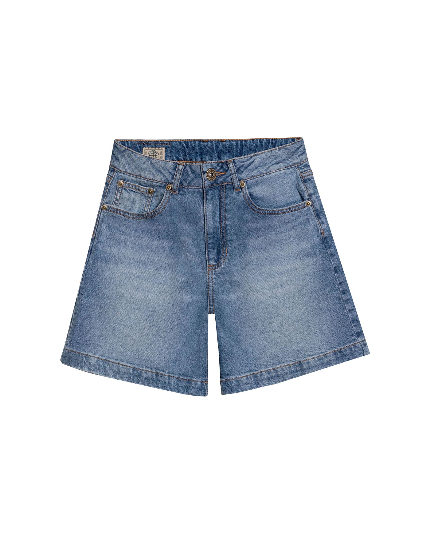 Womens Shorts High Rise Cotton–Tencel Blend Medium Wash Subtle Front Distressing Watch Pocket - Blue 63_451H001_AZU184140_3