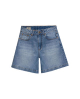 Womens Shorts High Rise Cotton–Tencel Blend Medium Wash Subtle Front Distressing Watch Pocket - Blue 63_451H001_AZU184140_3