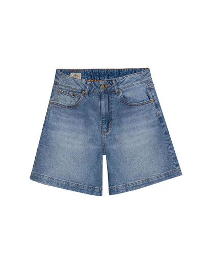 Womens Shorts High Rise Cotton–Tencel Blend Medium Wash Subtle Front Distressing Watch Pocket - Blue 63_451H001_AZU184140_3